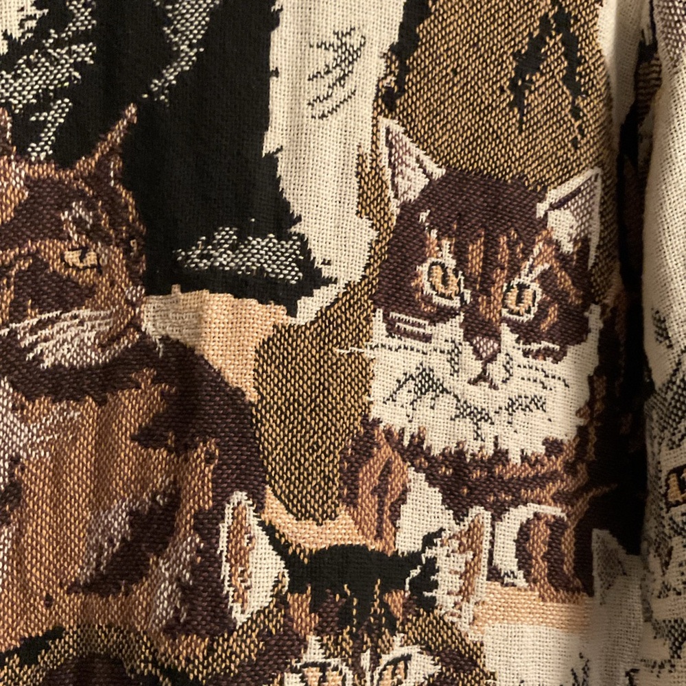 SUGAR STREET WEAVERS Cat Tapestry Knit Cardigan Sweater Jacket  L - Picture 9 of 14